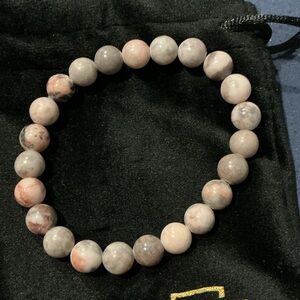 Natural Pink Gray Stone Beaded Stretch Bracelet